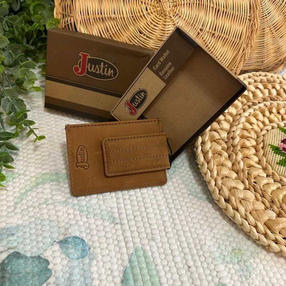 New Justin Card Wallet Serape Inlay Leather New In Box
